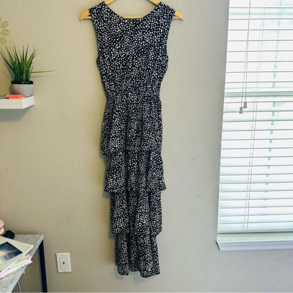 Seven Islands Ruffle Tiered Midi Dress Size Small Black and White Sleeveless - Picture 3 of 13
